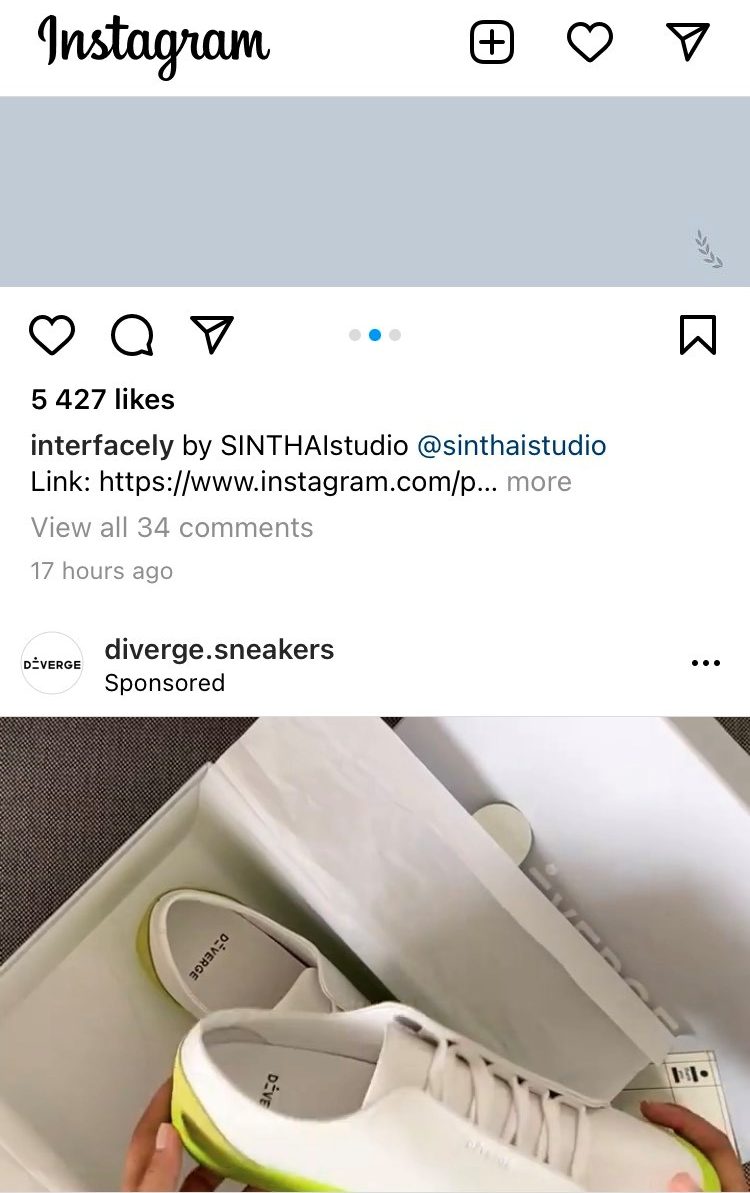 Diverge Sneakers - Instagram viewability study - video ad is 50 percent on-screen