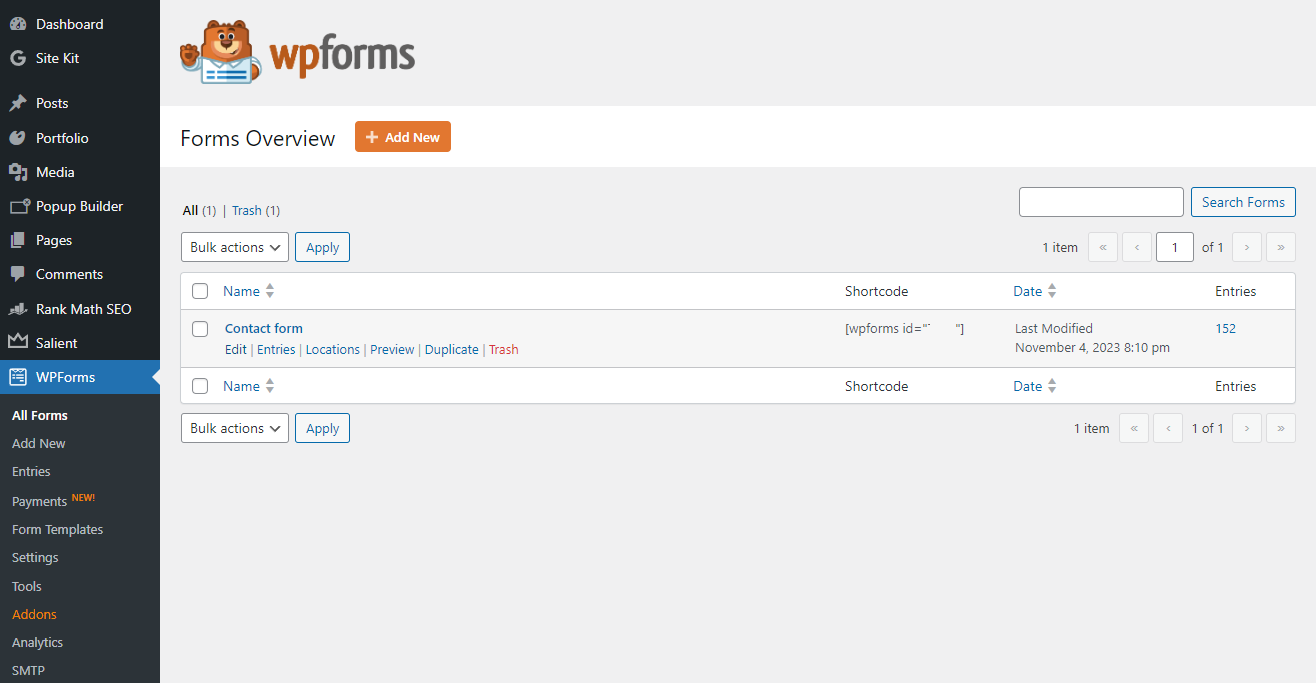 WordPress - WP Forms - Select Form